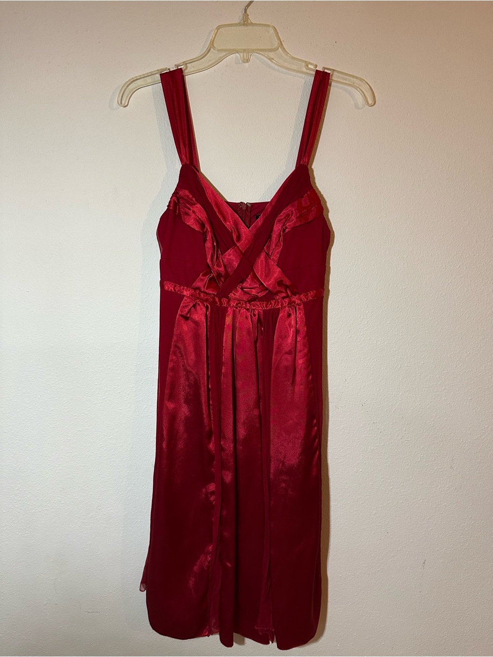 Robbie Bee Red Satin dress with Cross-Front Detail
